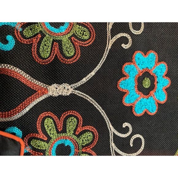 Hallow Home Embroidered Sugar Skull Table Runner 70"x14" Black & Multicolor Poly - Picture 7 of 8